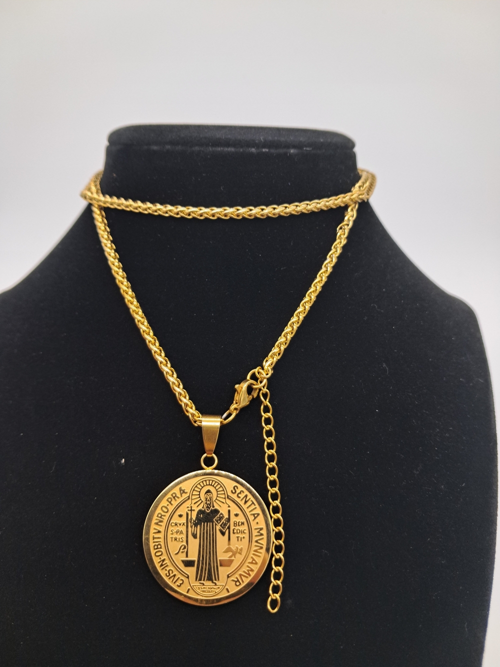 Vintage Gold Plated Saint Benedict Medal Pendant Necklace - Women Jewelry